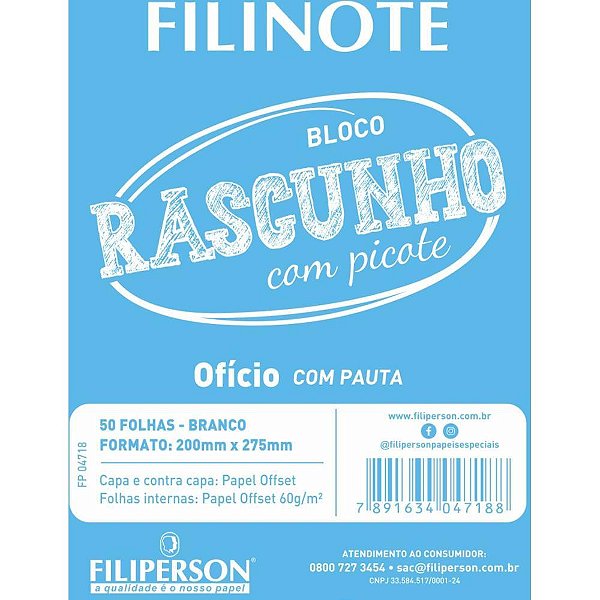 Bloco para rascunho c/picote c/pauta 200x275 50fl - filiperson (pct.c/10)