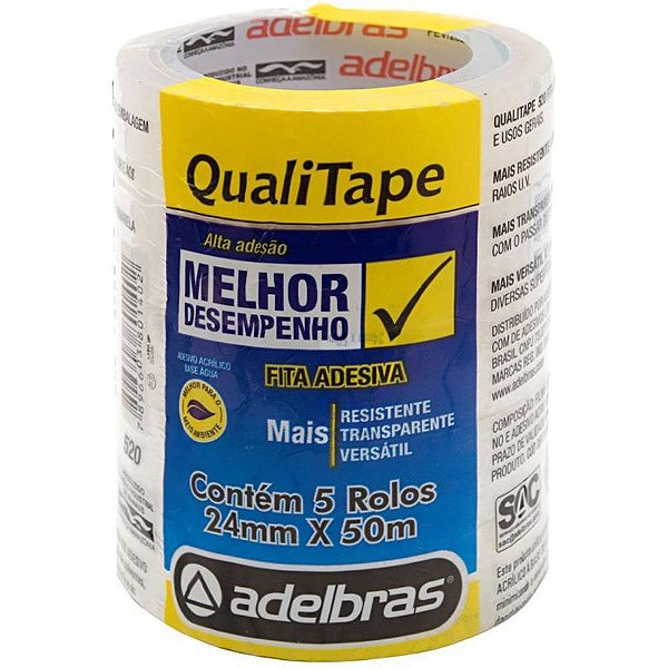 Fita para empacotamento qualitape 24mmx50m. transparen - adelbras (pct.c/05)