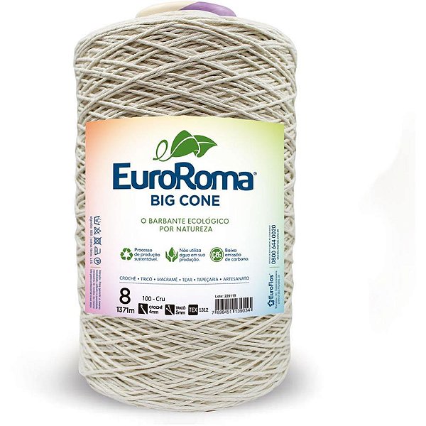 Barbante cru 1,8kg 4/8 fios rolo 1371m - euroroma (unidade)