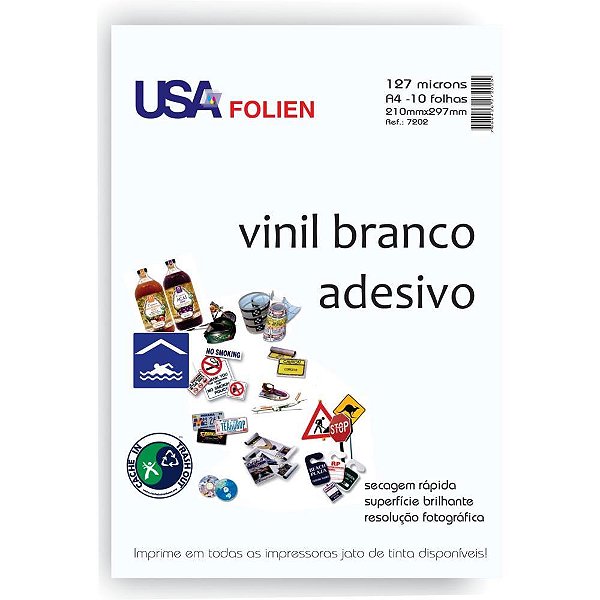 Papel fotografico inkjet a4 vinil adesivo branco - usa folien (cx.c/10)