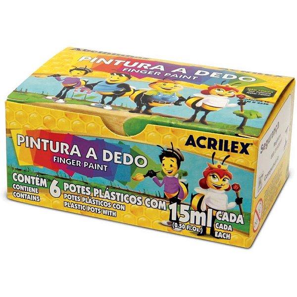 Tinta pintura a dedo 06 cores 15ml - acrilex (pct.c/06)