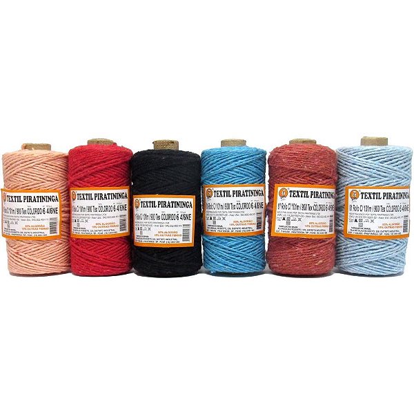 Barbante colorido 100g 6 fios rolo 101m color - textil piratininga (pct.c/06)