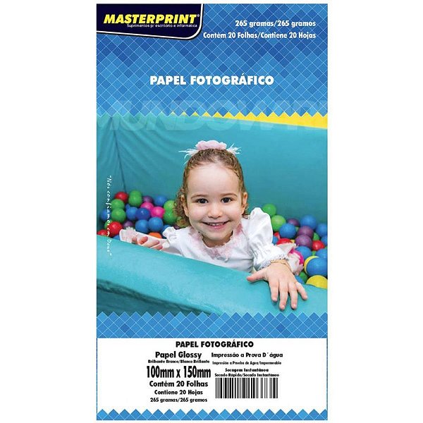 Papel fotografico inkjet 10x15cm glossy 265g - masterprint (pct.c/20)