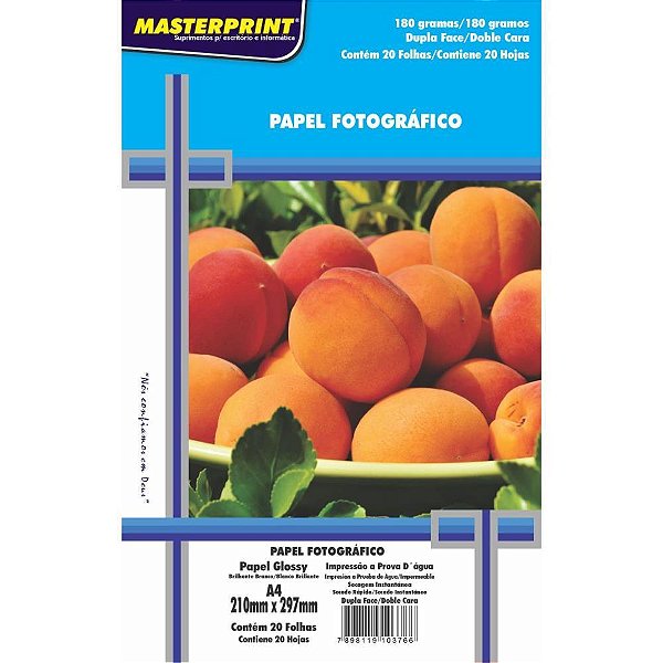 Papel fotografico inkjet a4 glossy dupla face 180g - masterprint (pct.c/20)