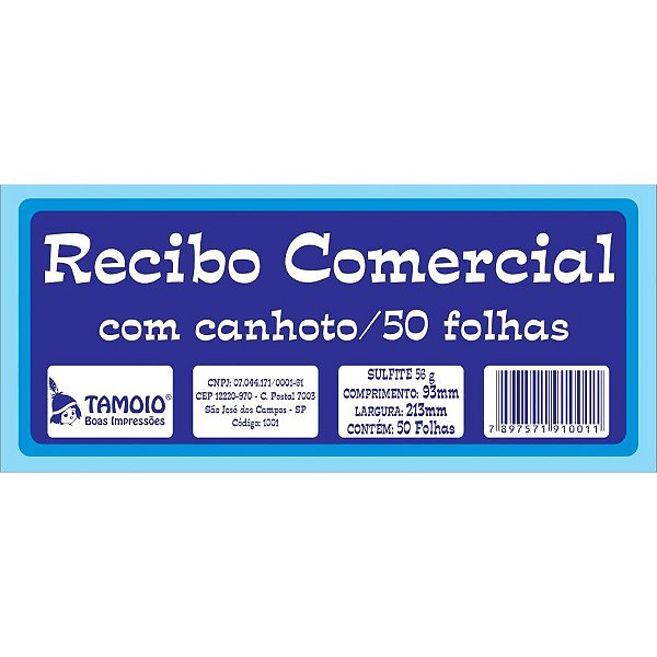Impresso recibo comercial com canhoto 50f - tamoio (pct.c/20)