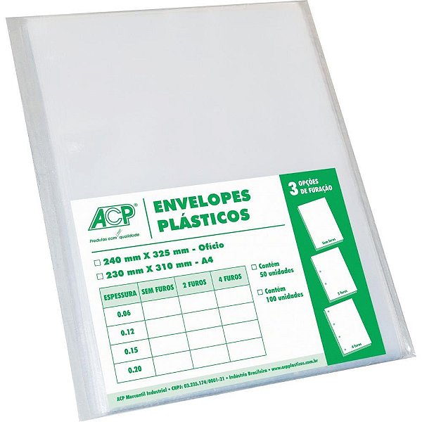 Envelope plastico sem furo oficio medio 0,10mm - acp (pct.c/100)