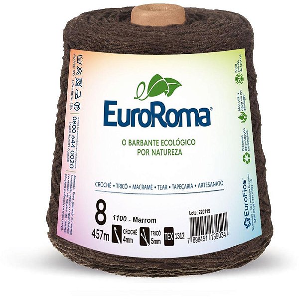 Barbante colorido 600g 4/8 fios 457m marrom - euroroma (unidade)