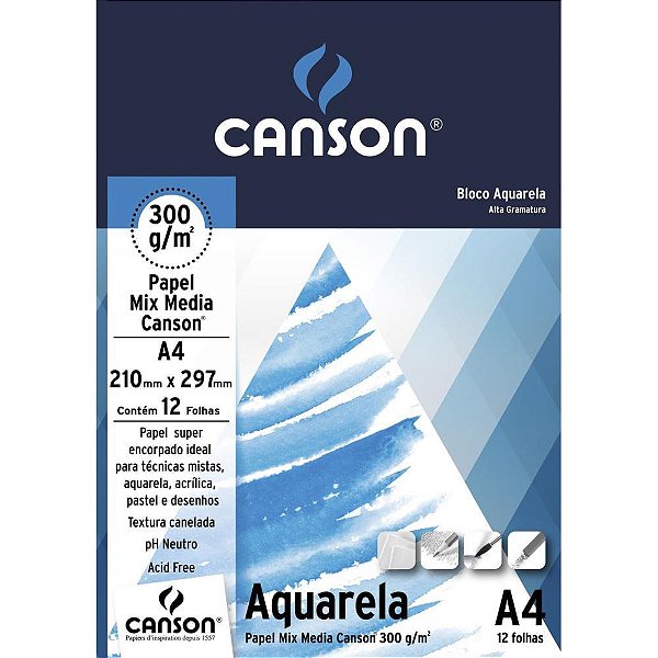 Bloco para educacao artistica aquarela branco a4 300g 12f - canson (bloco)