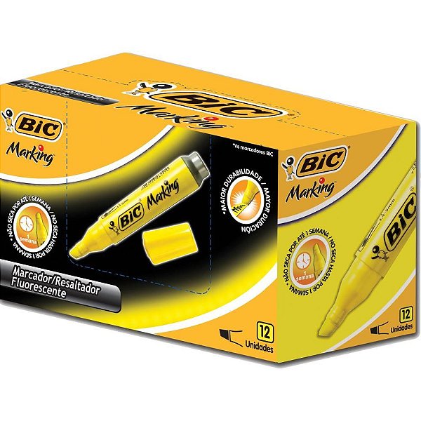 Caneta marca texto marking fluorescente amarela - bic (cx.c/12)