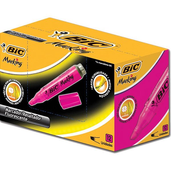 Caneta marca texto marking fluorescente rosa - bic (cx.c/12)