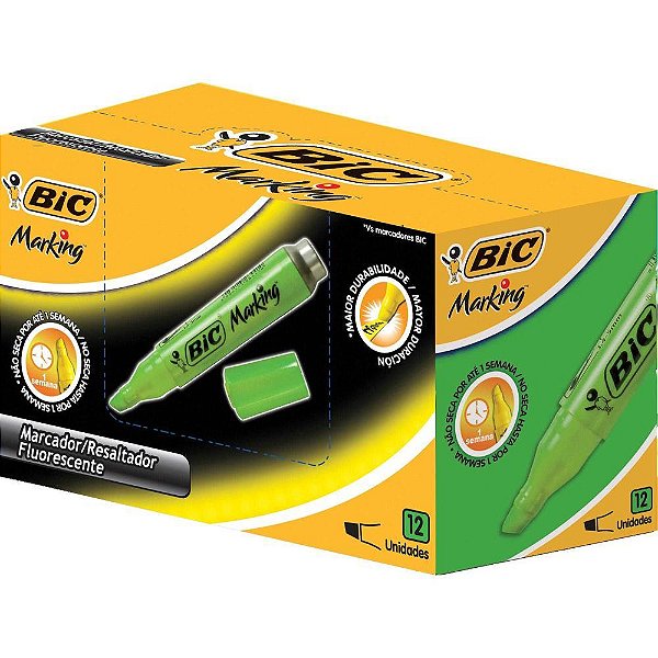 Caneta marca texto marking fluorescente verde - bic (cx.c/12)