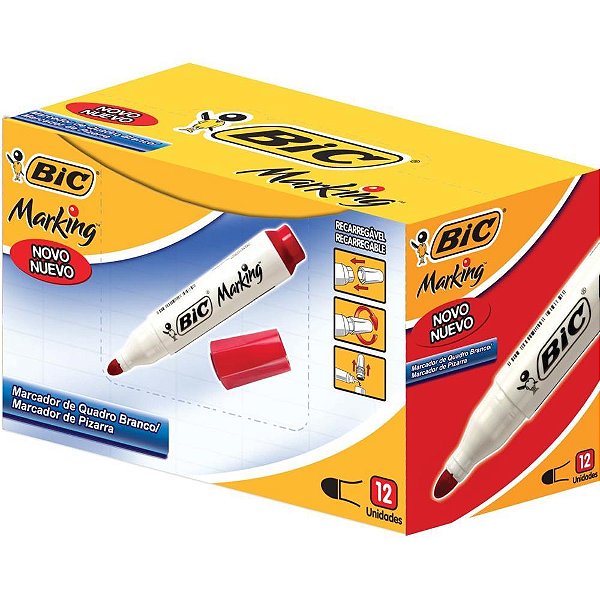Pincel quadro branco marking recarregavel vermelho - bic (cx.c/12)
