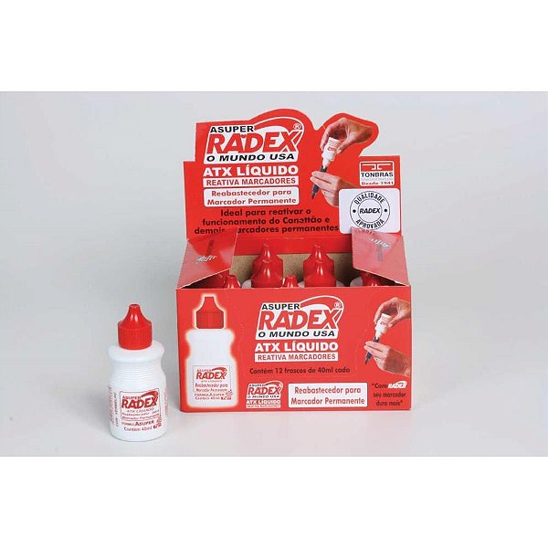 Tinta marcador permanente reabastecedor 40ml vermelho - radex (cx.c/12)