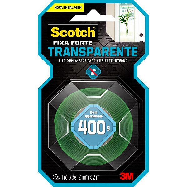Fita fixa forte silicone transp/verde 12mmx2m - 3m (unidade)