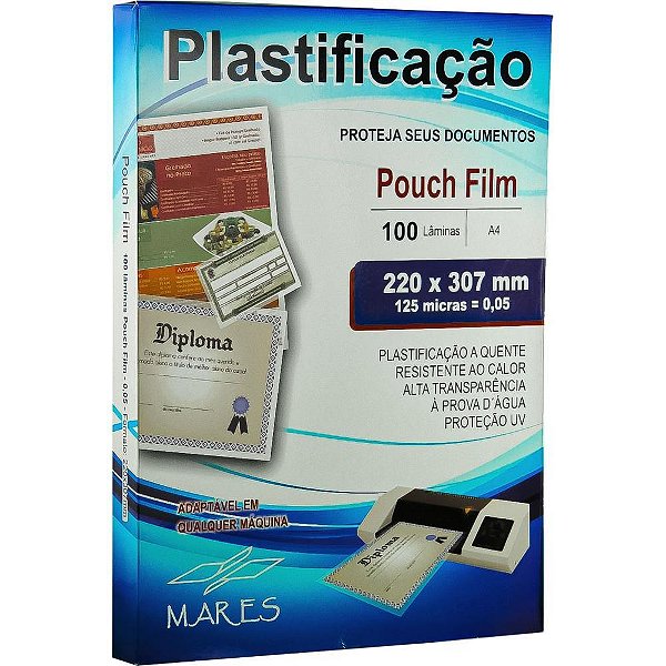 Plastico para plastificacao pouch film a4 220x307 (0,05) - mares (conj/100)