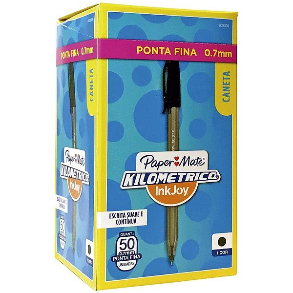 Caneta esferografica kilometrica 100 fina preta - paper mate (cx.c/50)