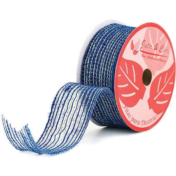 Fita aramada de juta 38mmx10m. azul royal c/dourado - aramex (rolo)