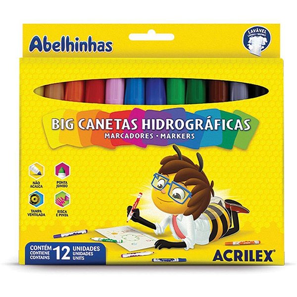 Caneta hidrografica jumbo big 12 cores - acrilex (unidade)