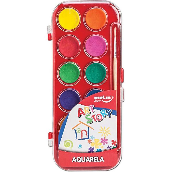 Aquarela escolar art story 12 cores + pincel - molin (estojo)