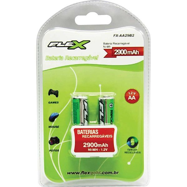 Pilha recarregavel pequena aa 2900mah 1.2v. - flex (bl.c/02)