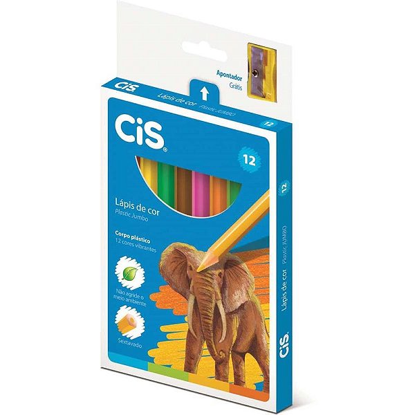 Lapis de cor jumbo cis plastic sextavado 12 cores - sertic (pct.c/06)