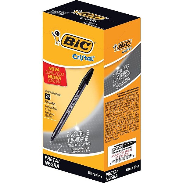 Caneta esferografica cristal ultra fine preta - bic (cx.c/25)