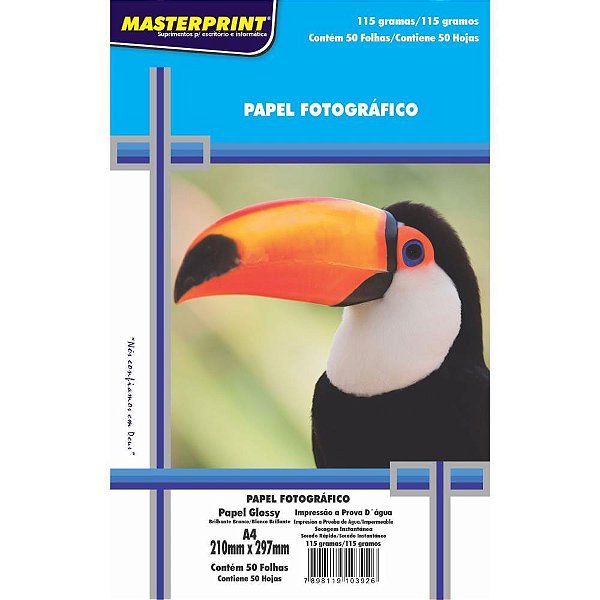 Papel fotografico inkjet a4 glossy 115g - masterprint (pct.c/50)