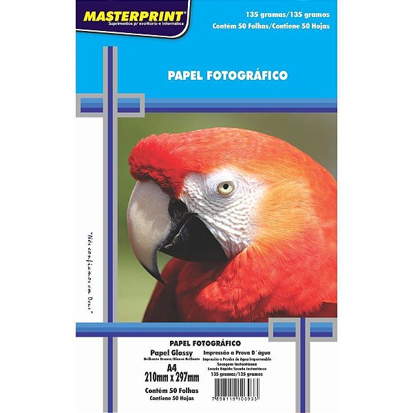 Papel fotografico inkjet a4 glossy 135g - masterprint (pct.c/50)
