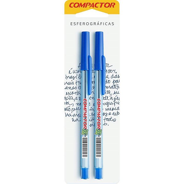 Caneta esferografica 0,7mm blister c/2 azuis - compactor (cx.c/10)