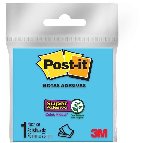 Bloco de recado post-it 76x76mm azul 45fls. - 3m (unidade)