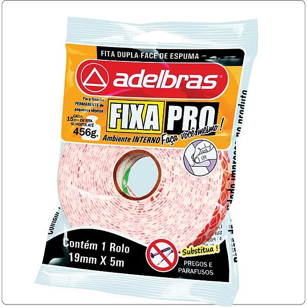 Fita dupla face fixa pro espuma 19mmx5mts - adelbras (unidade)