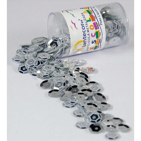 Lantejoula metalizada prata 10mm. potes 2g. - lantecor (pct.c/12)