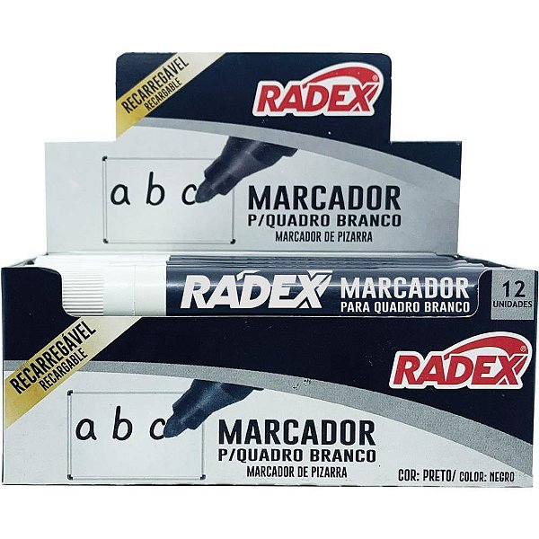 Pincel quadro branco recarregavel preto - radex (cx.c/12)