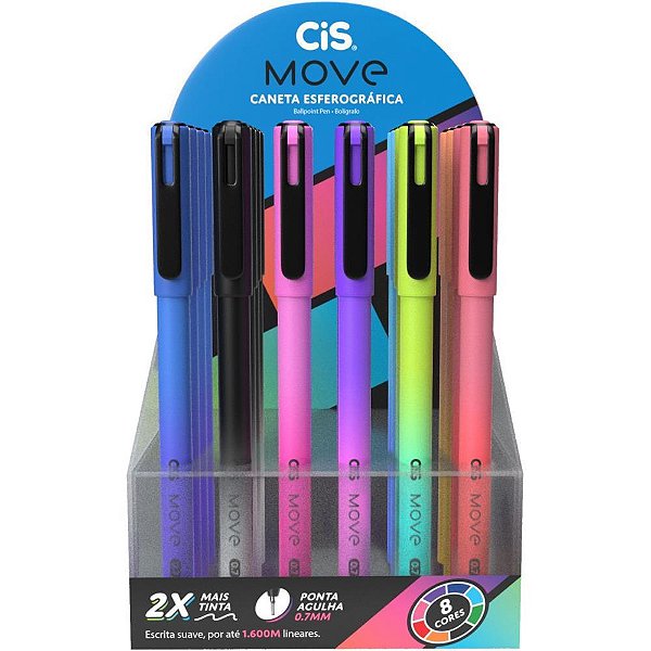 Caneta esferografica cis move 0.7mm 8 cores - sertic (dp.c/24)