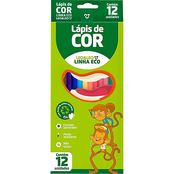 Lapis de cor sextavado leo e leo eco 12 cores - leonora (pct.c/06)
