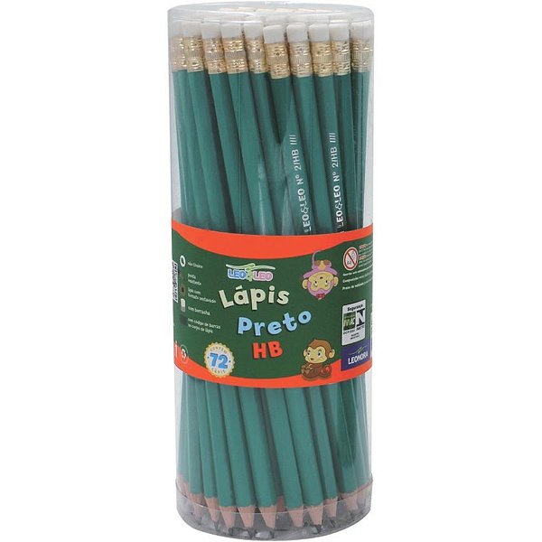 Lapis preto sextavado leo e leo verde hb borracha - leonora (pote-72)