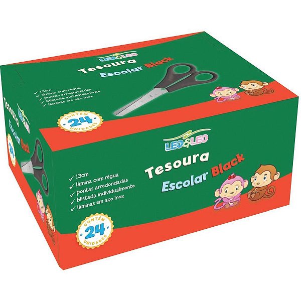 Tesoura escolar preta 13cm - leonora (cx.c/24)