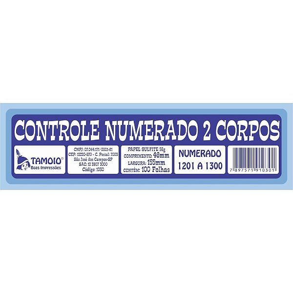Impresso talao controle 2 corpos 100fls. - tamoio (pct.c/20)