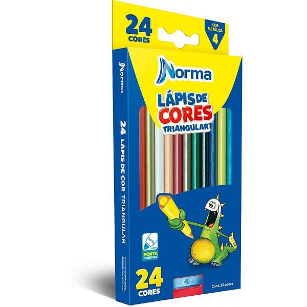 Lapis de cor triangular norma 24 cores c/apontador - maxcril (estojo)