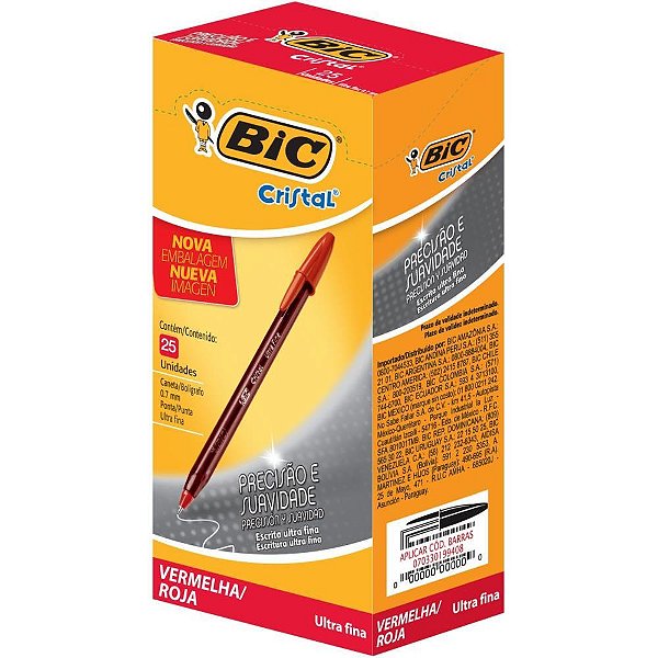 Caneta esferografica cristal ultra fine vermelha - bic (cx.c/25)