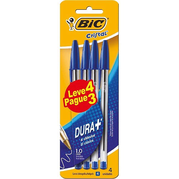Caneta esferografica cristal azul leve 4 pague 3 - bic (bl.c/04)