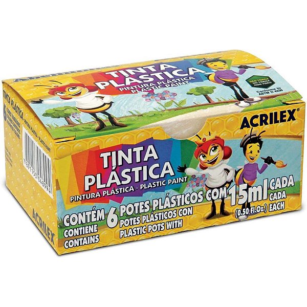 Tinta plastica 06 cores 15ml - acrilex (pct.c/12)