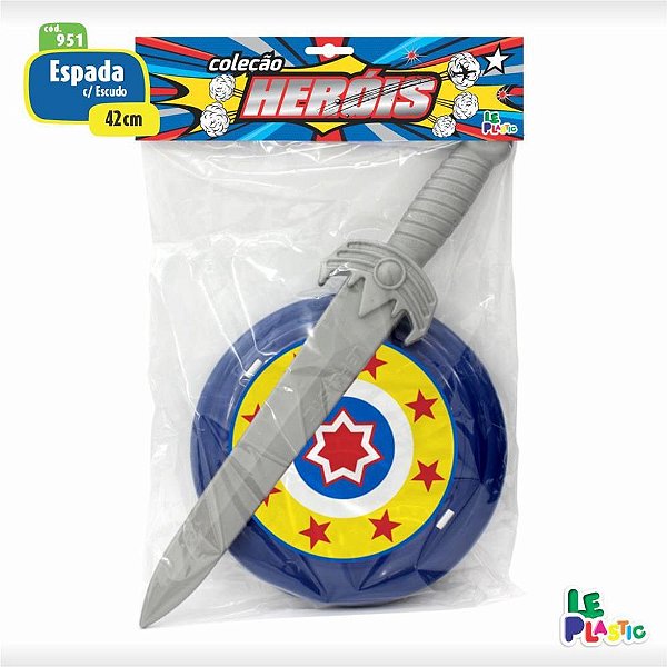 Fantasia acessorio espada c/ escudo herois 42cm - leplastic (unidade)