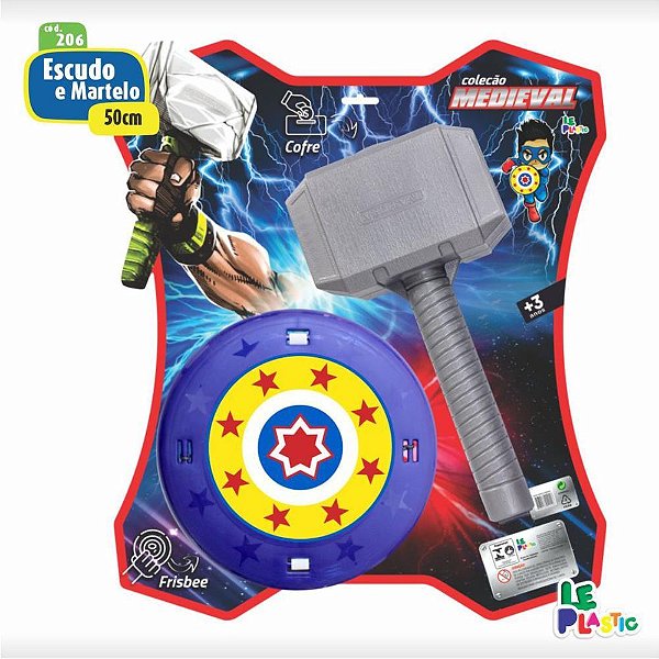 Fantasia acessorio escudo e martelo herois 60cm - leplastic (unidade)
