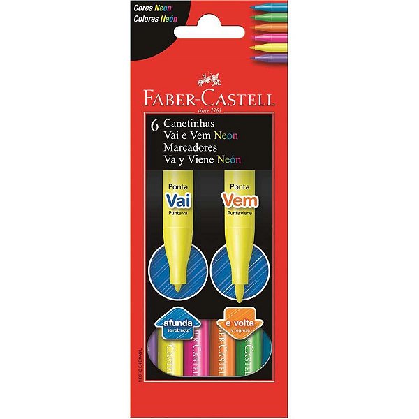 Caneta hidrografica vai e vem neon 6 cores - faber-castell (pct.c/12)