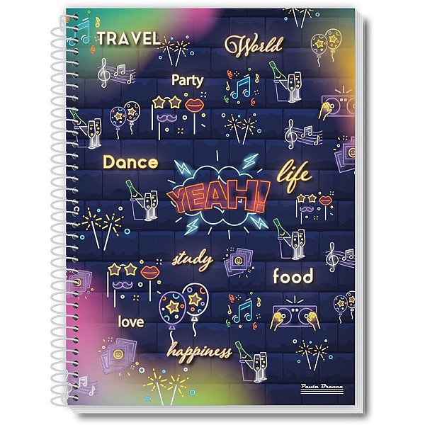 Caderno espiral 1/4 capa dura uau feminino 48fls. - pauta branca (pct.c/10)