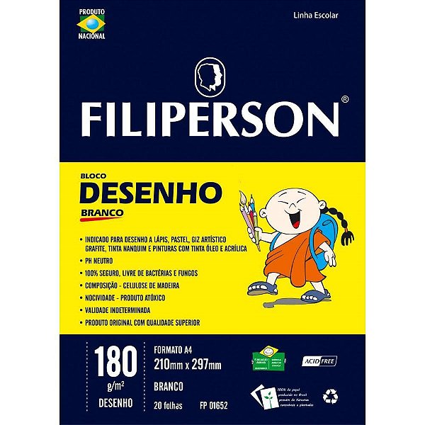 Bloco tecnico sem margem desenho a-4 180g. 20fls.branco - filiperson (pct.c/05)