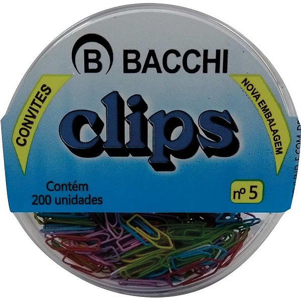 Clipe colorido ref.5 mini cores c/200unid. - bacchi (pct.c/10)