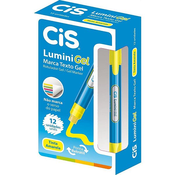 Caneta marca texto gel cis lumini amarela - sertic (cx.c/12)