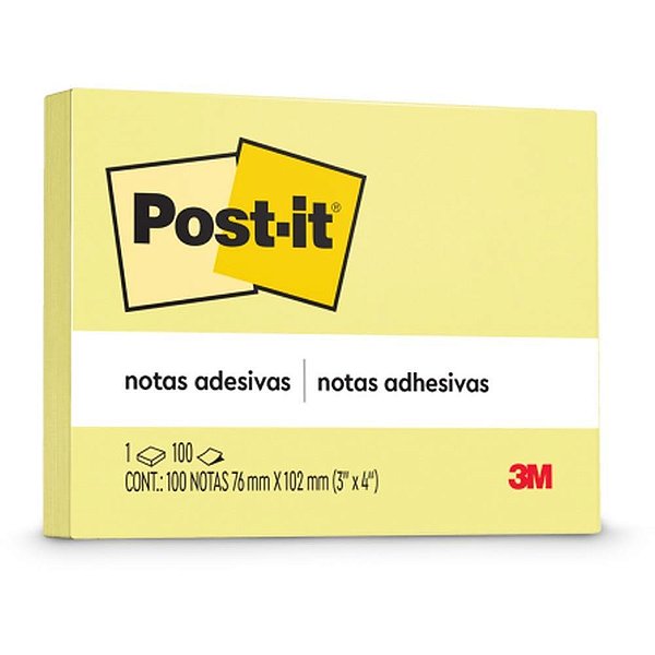 Bloco de recado post-it 657 amarelo 76x102mm c/100fls - 3m (unidade)